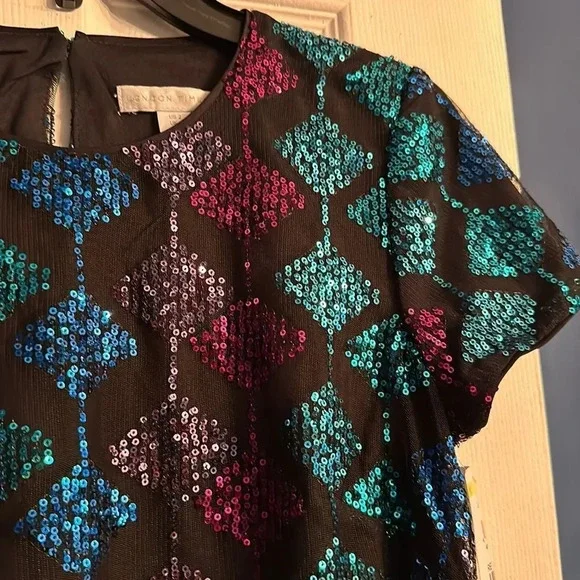 NEW london times Women's Diamond Sequin T-Shirt Dress - size 2 - Picture 6 of 9
